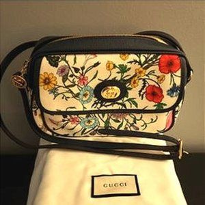 NWT GUCCI White Leather Flora Cross Body
